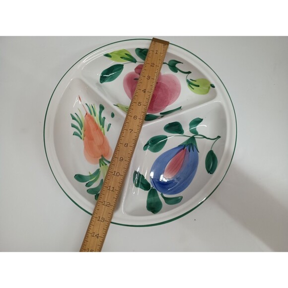 Vintage 3 Chamber Pizzato Divided Vegetable Dish Hand Painted - Picture 7 of 7